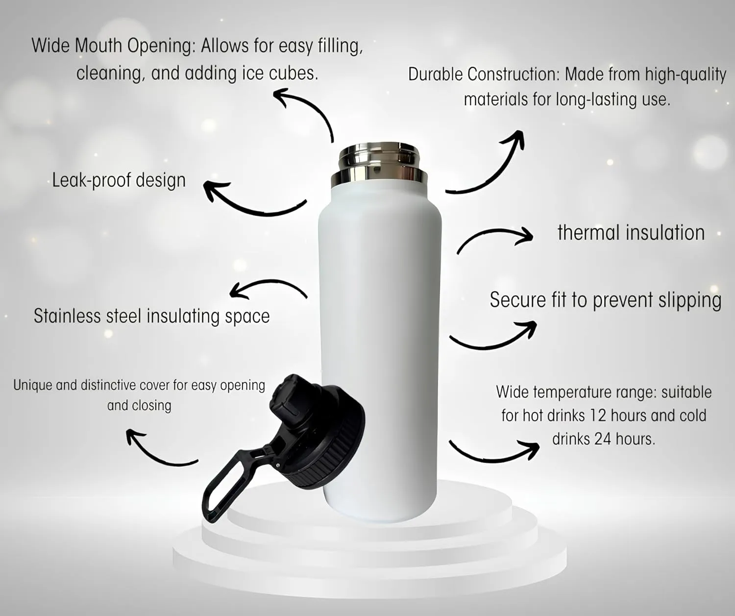 Insulated Stainless Steel Tumbler (White, 40 Oz, Water Bottle)