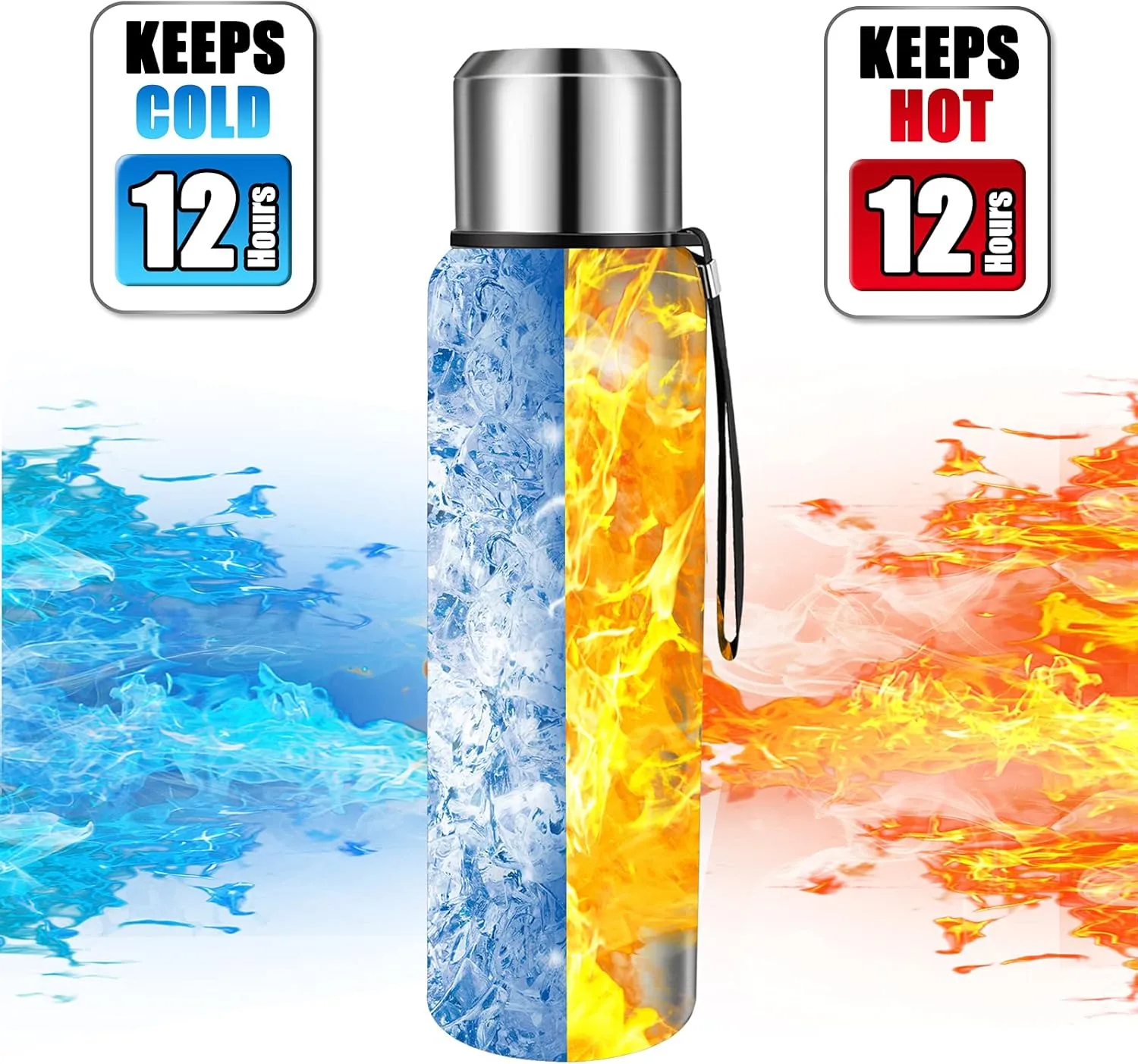 Insulated vacuum Thermo Bottle 1000ml/33.8oz with cup Stainless steel coffee bottles for hot and cold drink water flask.(Silver,1000ml)
