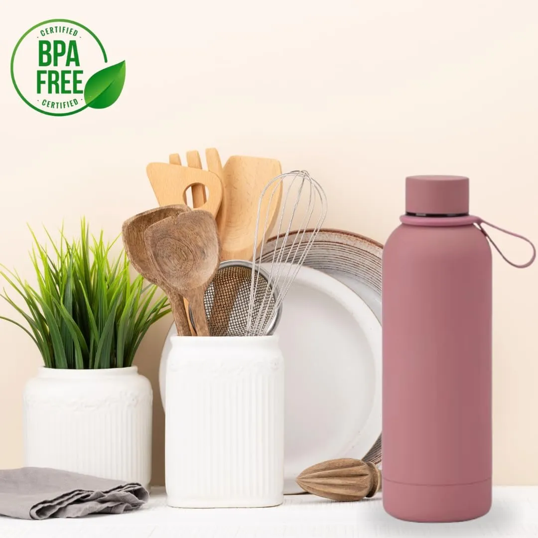 Insulated Water Bottle -17 oz Stainless Steel Rubber Coated Double Wall Water Bottles - Water Thermos Leakproof Lightweight,BPA Free - Gym Water Bottle (Rouge Pink)