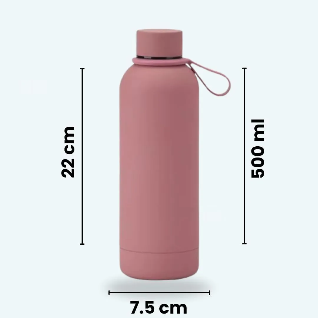 Insulated Water Bottle -17 oz Stainless Steel Rubber Coated Double Wall Water Bottles - Water Thermos Leakproof Lightweight,BPA Free - Gym Water Bottle (Rouge Pink)