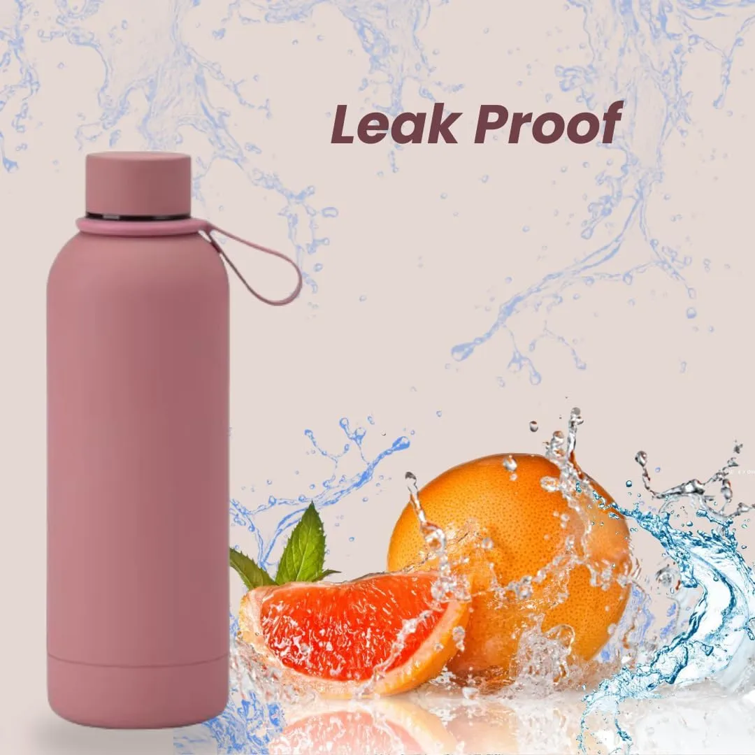 Insulated Water Bottle -17 oz Stainless Steel Rubber Coated Double Wall Water Bottles - Water Thermos Leakproof Lightweight,BPA Free - Gym Water Bottle (Rouge Pink)