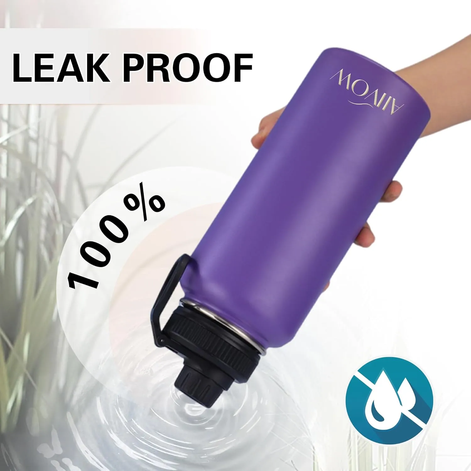 Insulated Water Bottle 32 oz with Straw, Metal Vacuum Stainless Steel Water Flask, Leak Proof & BPA-Free Sports Mens Water Bottle (2 Lids) for Gym,Hiking,Travel, Black