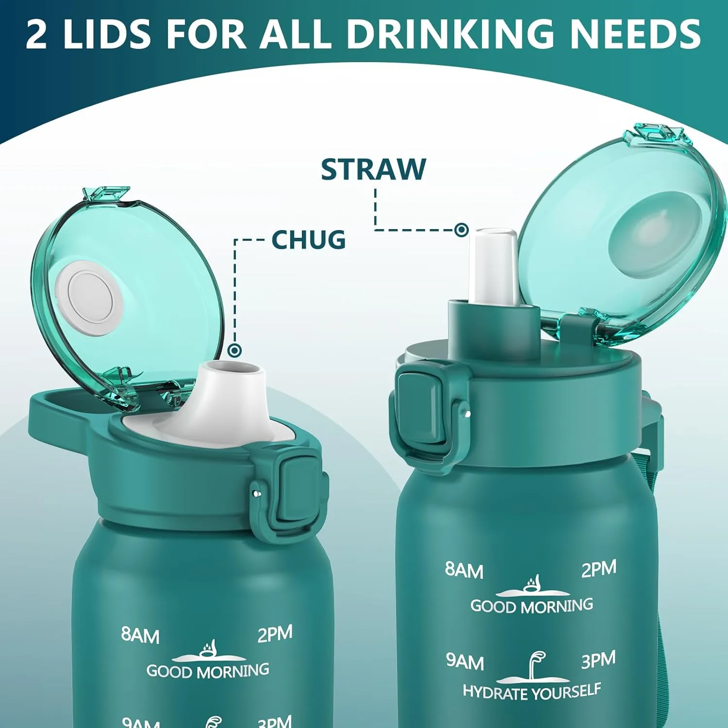 Insulated Water Bottle 32oz with 2Lids,18/10 Stainless Steel 1000ml Insulated Water Bottle Double Walled with Handle, Metal Canteen Keep Cold 48H Hot 24H for Men, Women & Kids