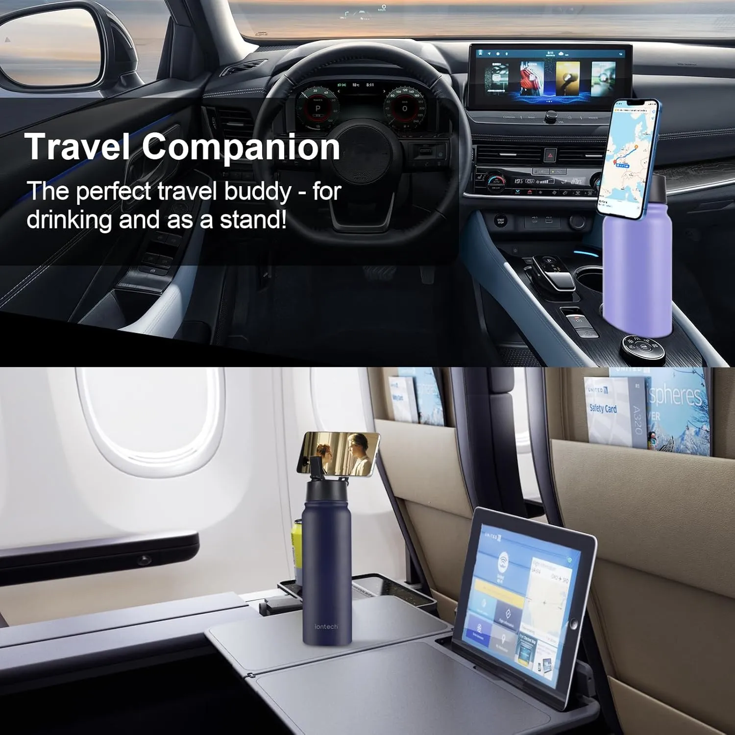Insulated Water Bottle with Magnetic Phone Holder Compatible with MagSafe and iPhone, Double-Sided Magnet, Stainless Steel Water Bottle Phone Mount for Sports Travel, Hot 12H Cold 24H, 27oz (Pink)