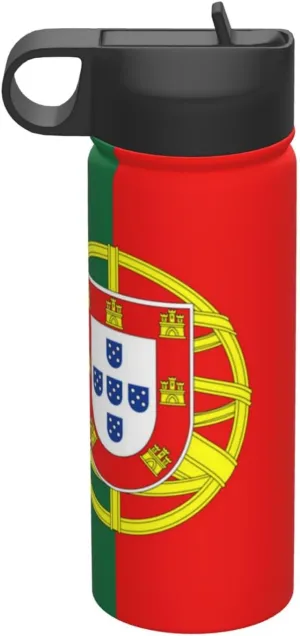 Insulated Water Bottle with Straw, Spout and Handle Lid, Stainless Steel Leak Proof Sports Water Flask Compatible with Portugal Flag, Double Walled Vacuum Metal Water Bottle