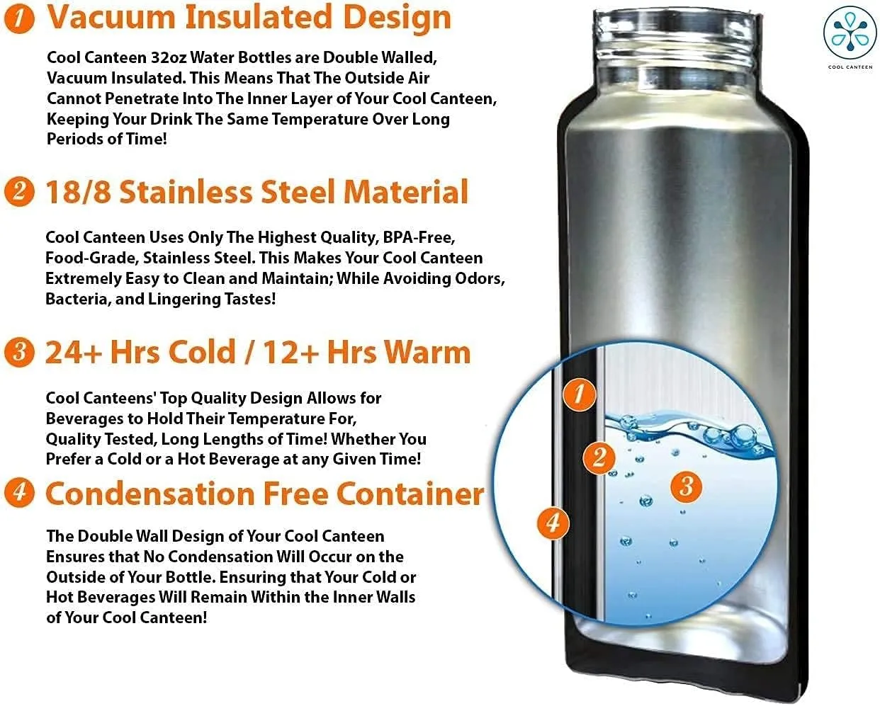 Insulated Water Bottle w/Straw Lid (22oz, 32oz, 40oz) - Stainless Steel Sports Flask - Wide Mouth Double Walled - Three Lids - Multiple Color Options