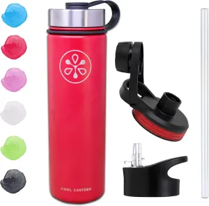 Insulated Water Bottle w/Straw Lid (22oz, 32oz, 40oz) - Stainless Steel Sports Flask - Wide Mouth Double Walled - Three Lids - Multiple Color Options
