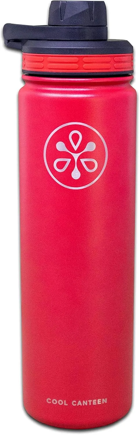 Insulated Water Bottle w/Straw Lid (22oz, 32oz, 40oz) - Stainless Steel Sports Flask - Wide Mouth Double Walled - Three Lids - Multiple Color Options
