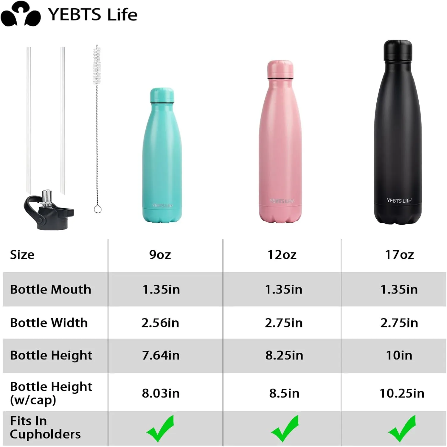 Insulated Water Bottle,17oz Stainless Steel Water Bottles with straw lid,Metal Sports Thermos Water Bottles for Boys,Girls,Double Wall Vacuum BPA-Free Flask for School, Sports (Grey)