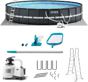 Intex Ultra XTR Frame 18' x 52" Above Ground Swimming Pool with Sand Filter Pump, Ladder, Cover, & Maintenance Accessory Kit with Vacuum and Skimmer