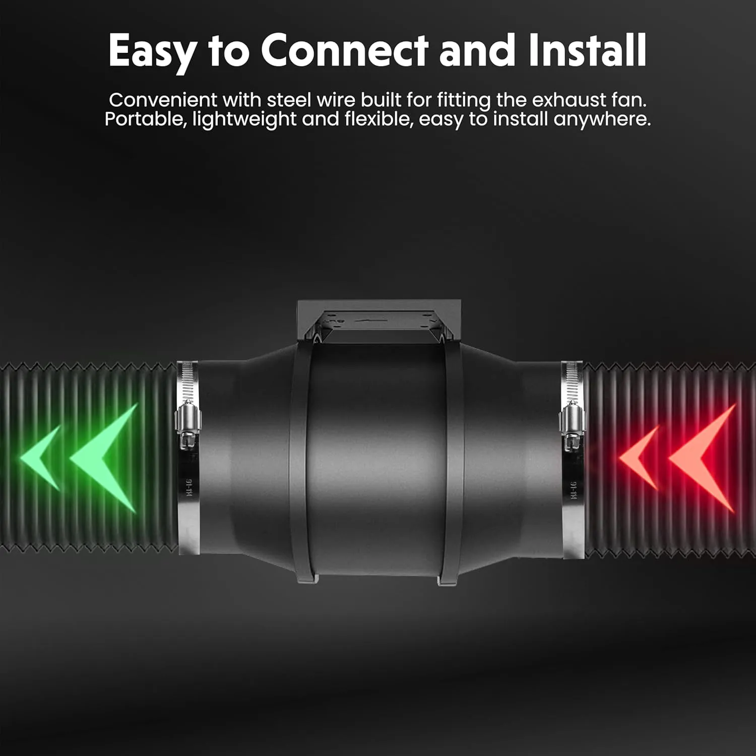 iPower 4 Inch 195 CFM Inline 8 Feet Ducting, Ventilation Equipment System Kit Combo for Greenhouse, Grow Tent, Basement, Kitchen, Black