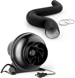 iPower 4 Inch 195 CFM Inline 8 Feet Ducting, Ventilation Equipment System Kit Combo for Greenhouse, Grow Tent, Basement, Kitchen, Black