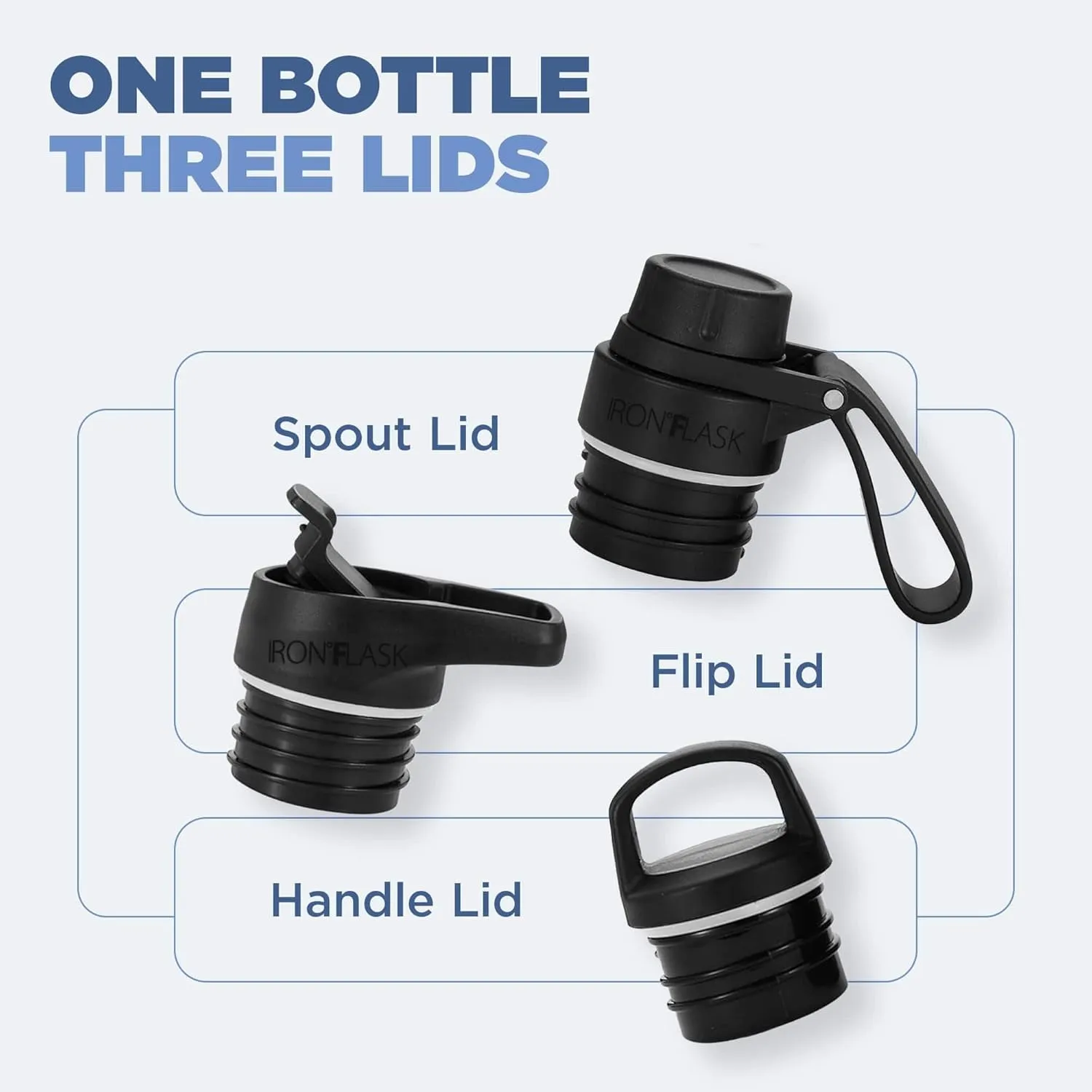 IRON °FLASK Camping & Hiking Hydration Canteens - 3 Lids (Narrow Spout Lid) Leak Proof Vacuum Insulated Stainless Steel - Hot & Cold Double Walled Sports Water Bottle - Elemental Gray, 24 Oz