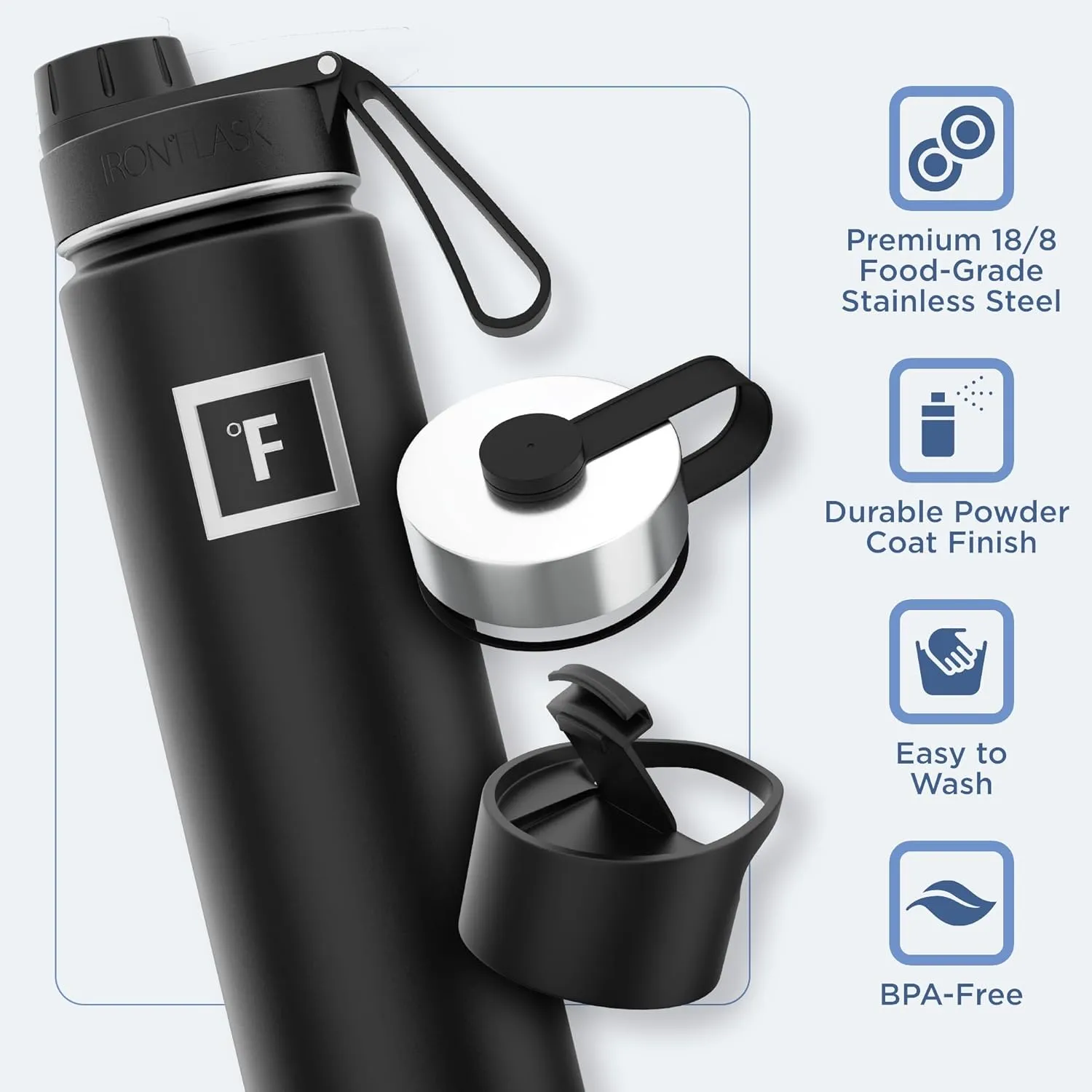 IRON °FLASK Camping & Hiking Hydration Flask with 3 Lids - Stainless Steel, Double Walled & Vacuum Insulated Water Bottle - Leak Proof & BPA Free (Bubble Gum, Spout - 22 oz)