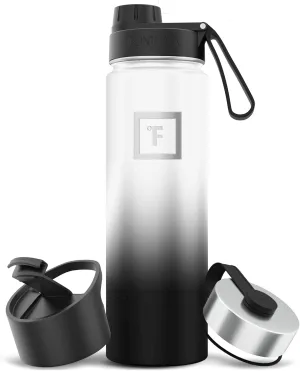 IRON °FLASK Camping & Hiking Hydration Flask with 3 Lids - Stainless Steel, Double Walled & Vacuum Insulated Water Bottle - Leak Proof & BPA Free (Day & Night, Spout - 22 oz)