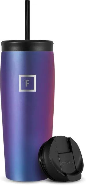 IRON °FLASK Nomad Tumbler - 2 Lids (Straw/Flip), Vacuum Insulated Stainless Steel Bottle, Double Walled, Drinking Cup, Thermos Coffee Travel Mug, Water - Aurora, 20 Oz