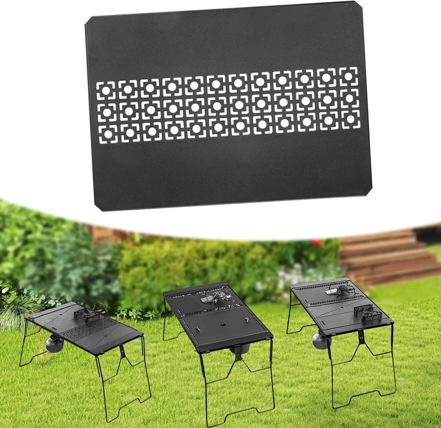 Iron Grilling Table Top Board Bridge Table Plate Tabletop Camping Gear, Outdoor Picnic Furniture, Easy to Install, Field Rack, Style F