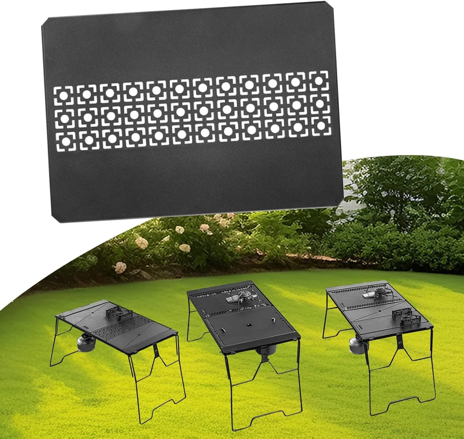 Iron Grilling Table Top Board Bridge Table Plate Tabletop Camping Gear, Outdoor Picnic Furniture, Easy to Install, Field Rack, Style F