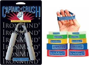 IronMind Two-Way Captains of Crush Grip Strengthener Set: CoC Guide Gripper (c. 60 lb. - Novice, Rehab) and Expand-Your-Hand Bands