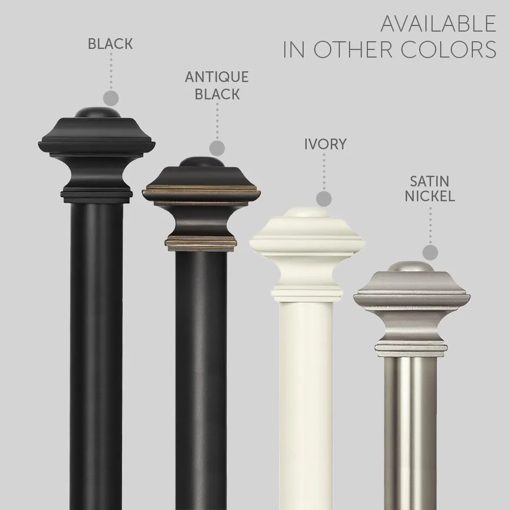 Ivilon Drapery Treatment Window Curtain Rod - Square Design 1 1/8 Rod. 72 to 144 Inch. Black