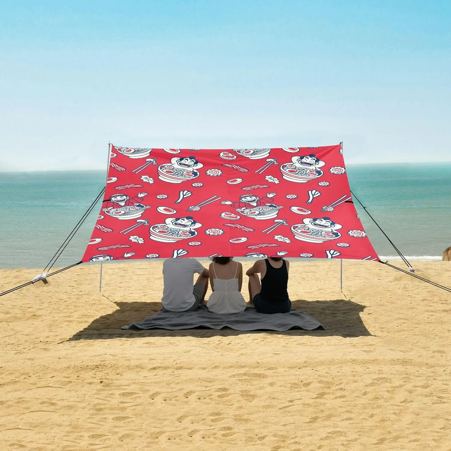 Japanese Cute Cartoon Ramen Beach Camping Tent Sun Shelter for Whole Family, Beach Shade Canopy with UPF50  UV Protection,Easy Set Up and Carry,Outdoor Shade for Trips, Fishing, Backyard Fun Pi