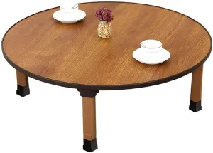 Japanese Foldable Coffee Table, Portable Low Tea Table Wooden Folding Dining Study Breakfast Serving Table Collapsable Small Desk Tatami Sitting On The Floor Table (27.6 * 11.8in, Round)
