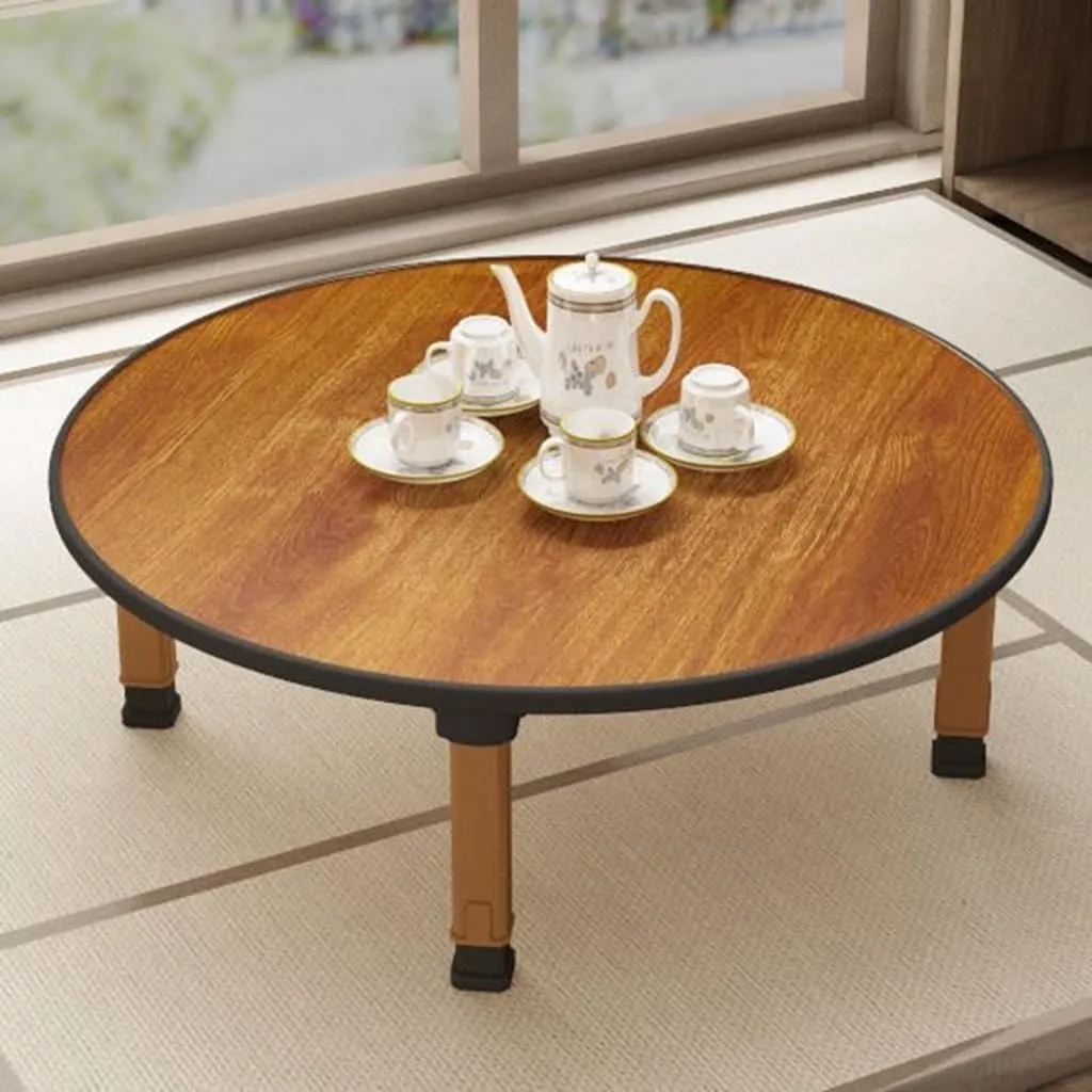 Japanese Foldable Coffee Table, Portable Low Tea Table Wooden Folding Dining Study Breakfast Serving Table Collapsable Small Desk Tatami Sitting On The Floor Table (27.6 * 11.8in, Round)