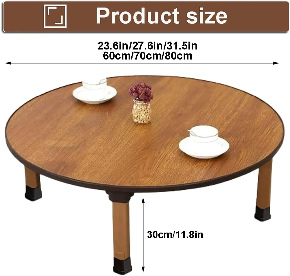 Japanese Foldable Coffee Table, Portable Low Tea Table Wooden Folding Dining Study Breakfast Serving Table Collapsable Small Desk Tatami Sitting On The Floor Table (27.6 * 11.8in, Round)