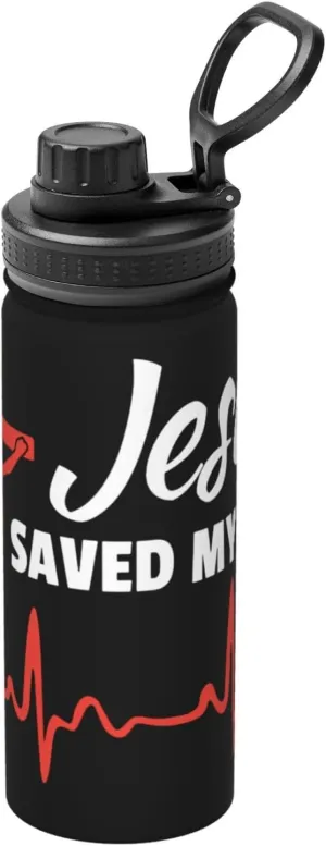 Jesus Saved My Life Sports Insulated Kettle 18oz Stainless Steel Travel Mug Thermal Flask Double-Layer Thermos Insulation Water Bottle