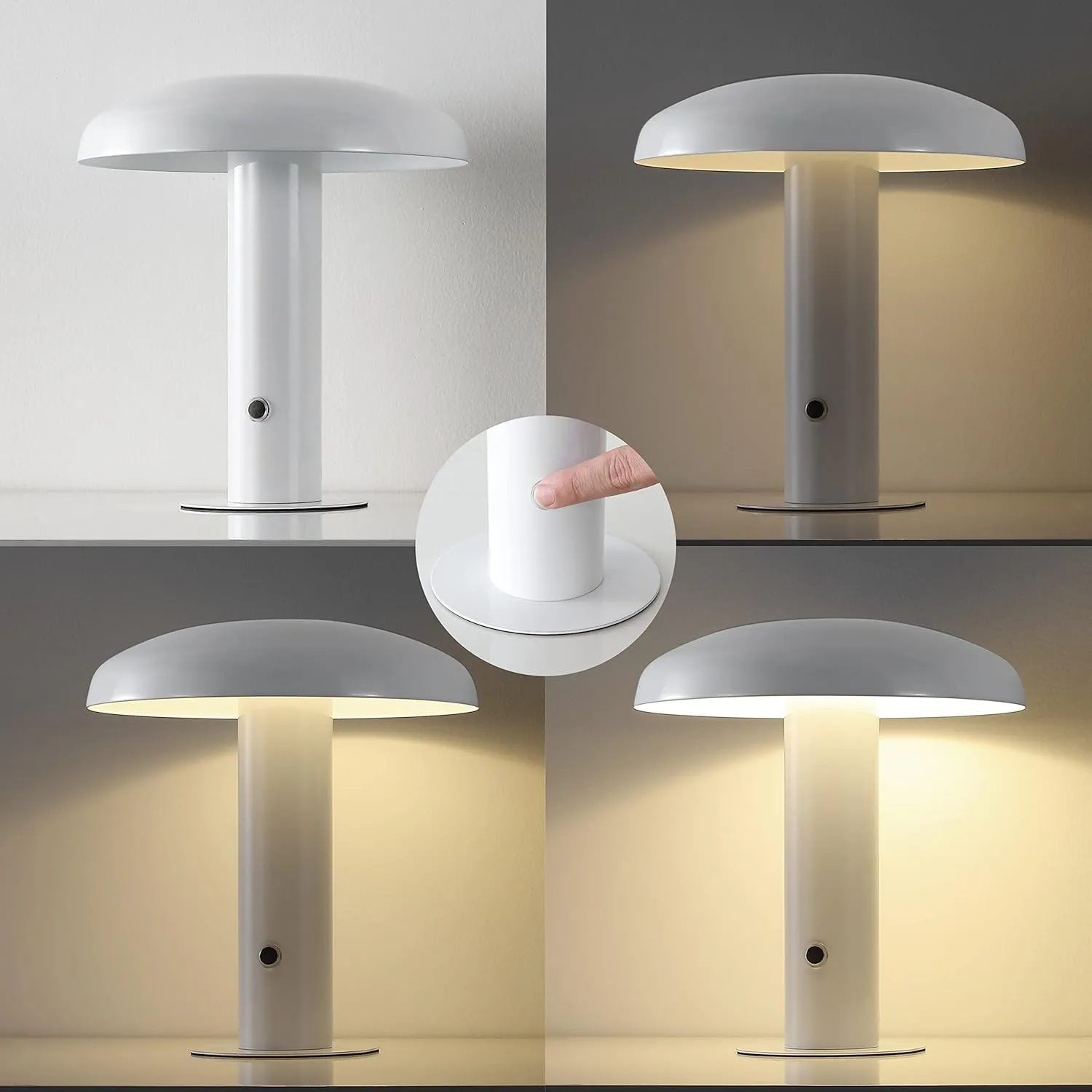 JONATHAN Y JYL7114B Suillius 11" Contemporary Bohemian Rechargeable/Cordless Portable Iron Integrated LED Mushroom Table Lamp Modern, Coastal Bedside Desk Nightstand Lamp, White