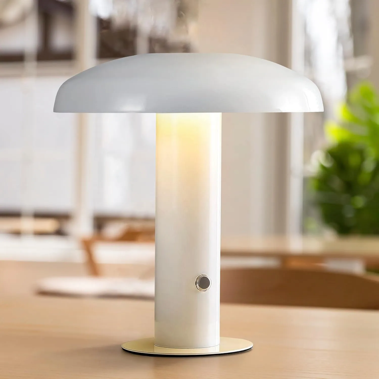 JONATHAN Y JYL7114B Suillius 11" Contemporary Bohemian Rechargeable/Cordless Portable Iron Integrated LED Mushroom Table Lamp Modern, Coastal Bedside Desk Nightstand Lamp, White