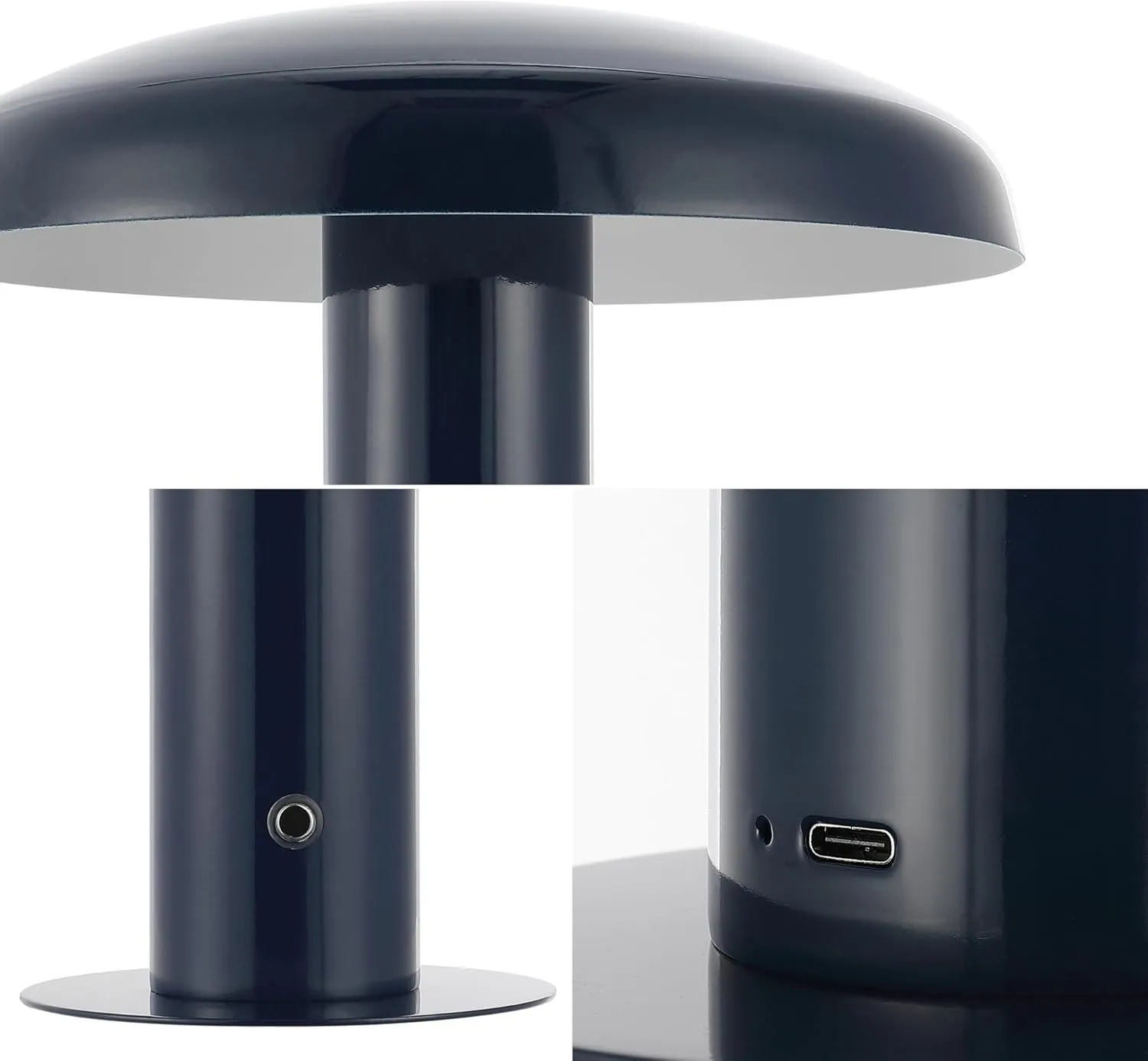 JONATHAN Y JYL7114F Suillius 11" Contemporary Bohemian Rechargeable/Cordless Iron Dimmable Integrated LED Mushroom Table Lamp, Navy, for Bar Console, Vanity