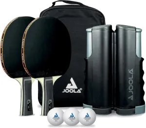 JOOLA Retractable Ping Pong Net for Any Table - Portable Table Tennis Net and Post Set Stretches 5.75' & Clamps Up to 2" Thick - Optional Racket and Ball Set, Games for Family