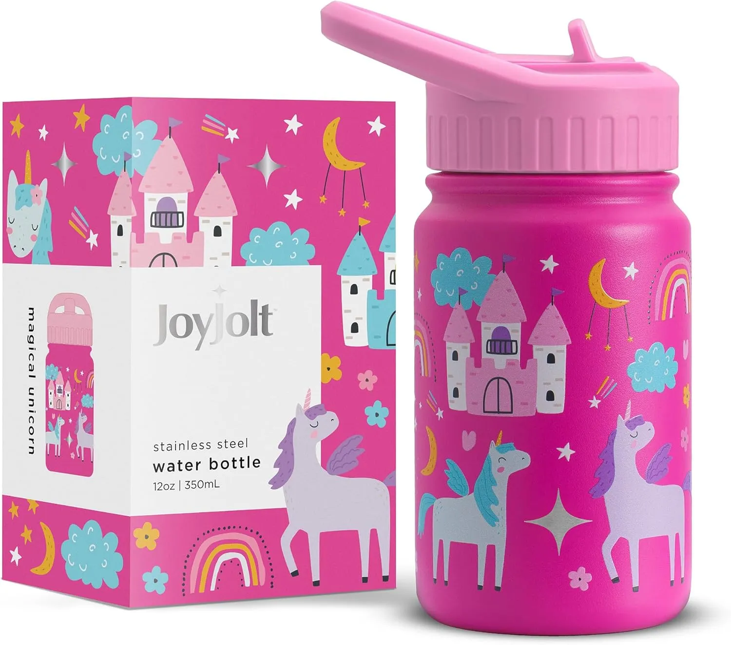 JoyJolt Kids Water Bottle with Straw Lid, 12oz Small Stainless Steel Reusable Tumbler for Kids, Girls, Boys, or Teen, Vacuum Insulated Water Bottle for School, Travel, and Outdoors, Leakproof