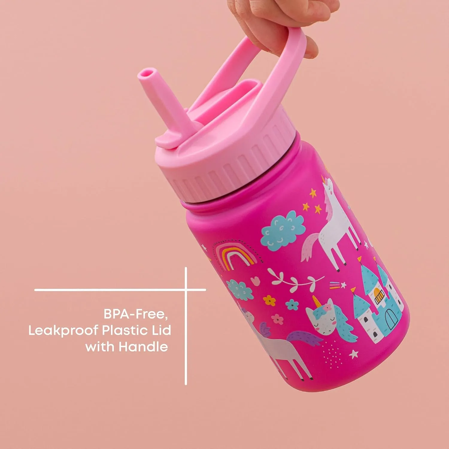 JoyJolt Kids Water Bottle with Straw Lid, 12oz Small Stainless Steel Reusable Tumbler for Kids, Girls, Boys, or Teen, Vacuum Insulated Water Bottle for School, Travel, and Outdoors, Leakproof