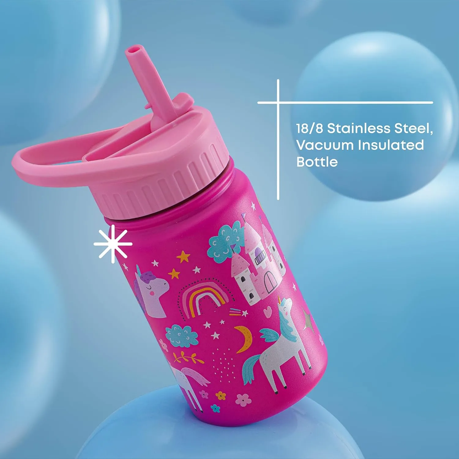 JoyJolt Kids Water Bottle with Straw Lid, 12oz Small Stainless Steel Reusable Tumbler for Kids, Girls, Boys, or Teen, Vacuum Insulated Water Bottle for School, Travel, and Outdoors, Leakproof