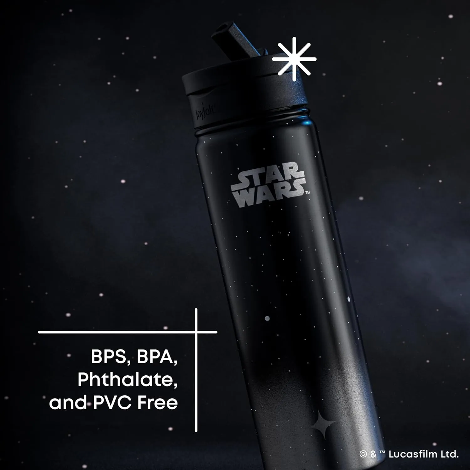 JoyJolt Stainless Steel 22 oz Star Wars Water Bottle with Straw Lid, BPA-Free Sports and Travel Vacuum Insulated Water Bottle, Destination Collection Death Star Bottle, Star Wars Gifts