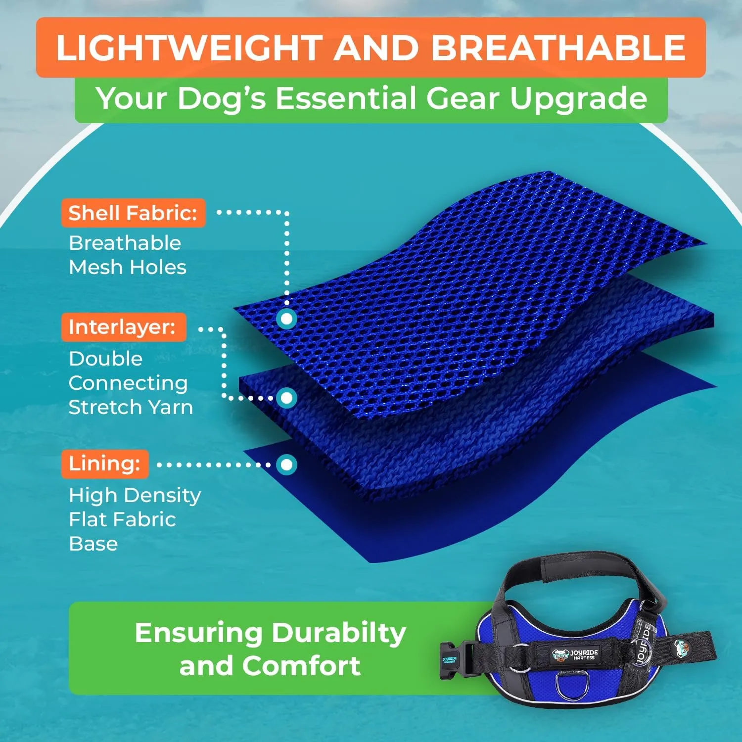 Joyride Harness Summer Mesh Vest – 2.0 No Pull Dog Harness - Adjustable, Breathable Vest - Custom Name Tag Included - Perfect for Small, Medium & Large Dogs