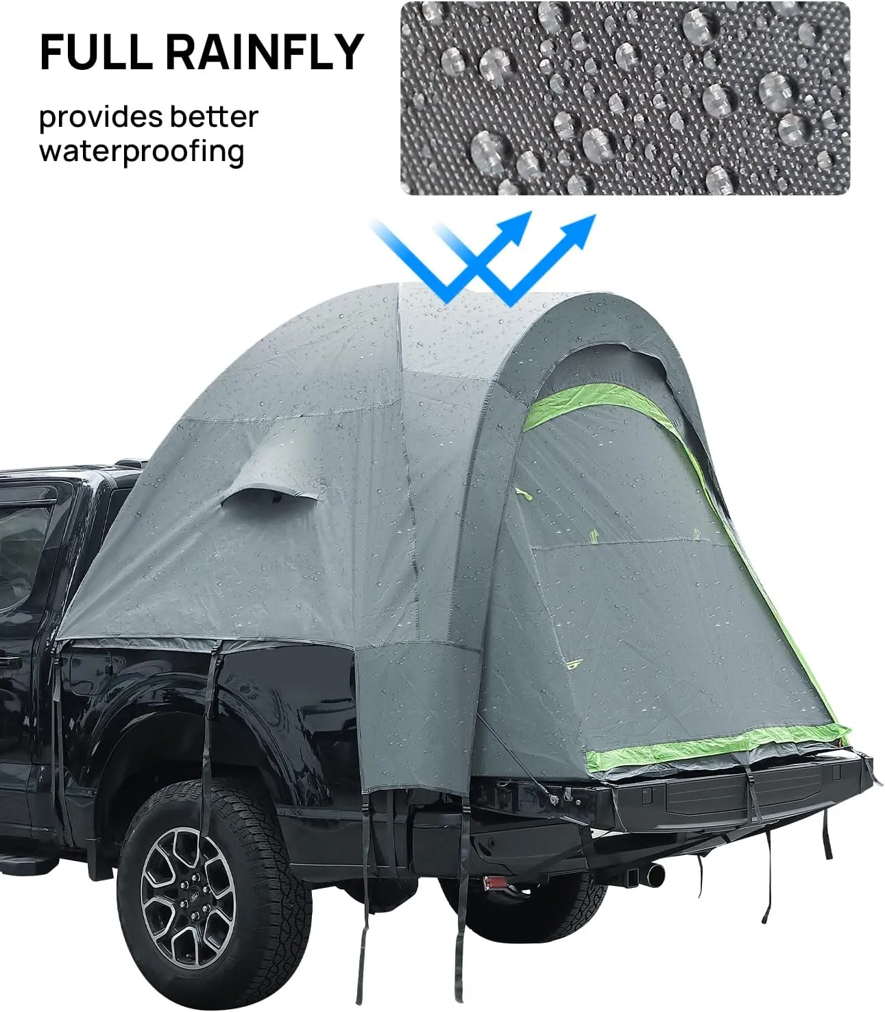 JOYTUTUS Pickup Truck Tent 2.0, Waterproof PU2000mm Double Layer for 2 Person, Portable Truck Bed Tent with Rainfly, 5.5'-6' Camping Preferred - Green