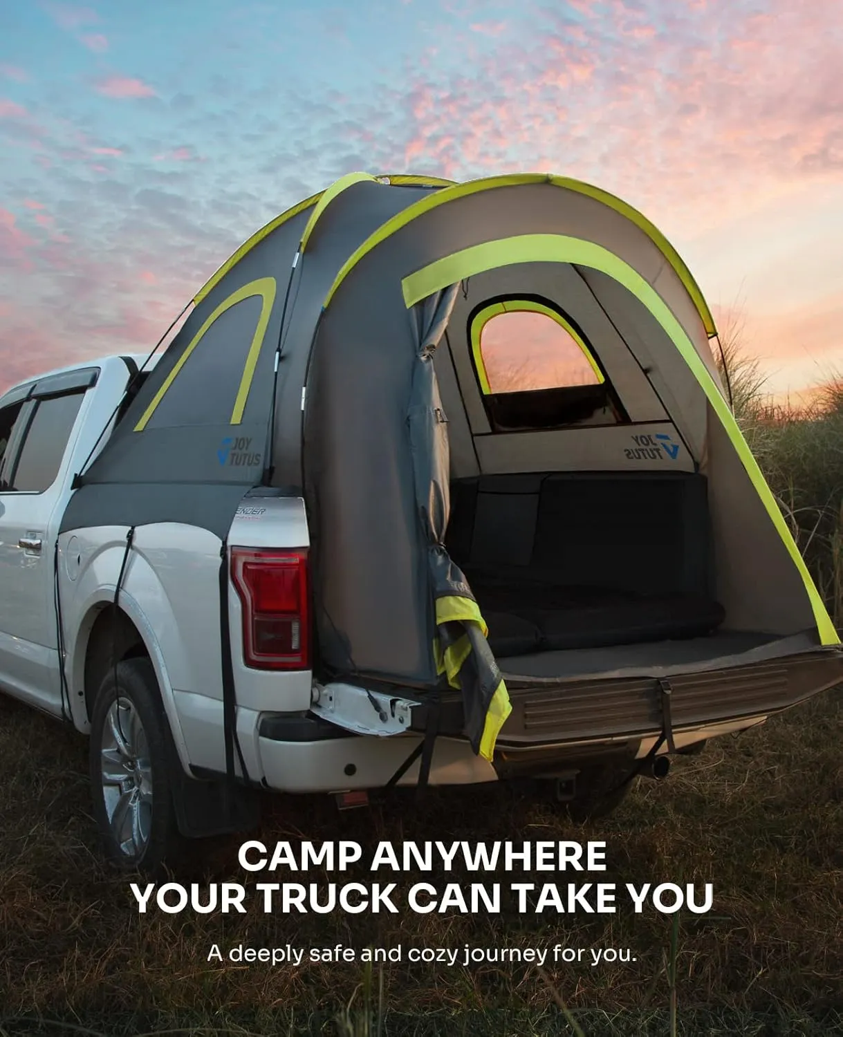 JOYTUTUS Pickup Truck Tent 2.0, Waterproof PU2000mm Double Layer for 2 Person, Portable Truck Bed Tent with Rainfly, 5.5'-6' Camping Preferred - Green