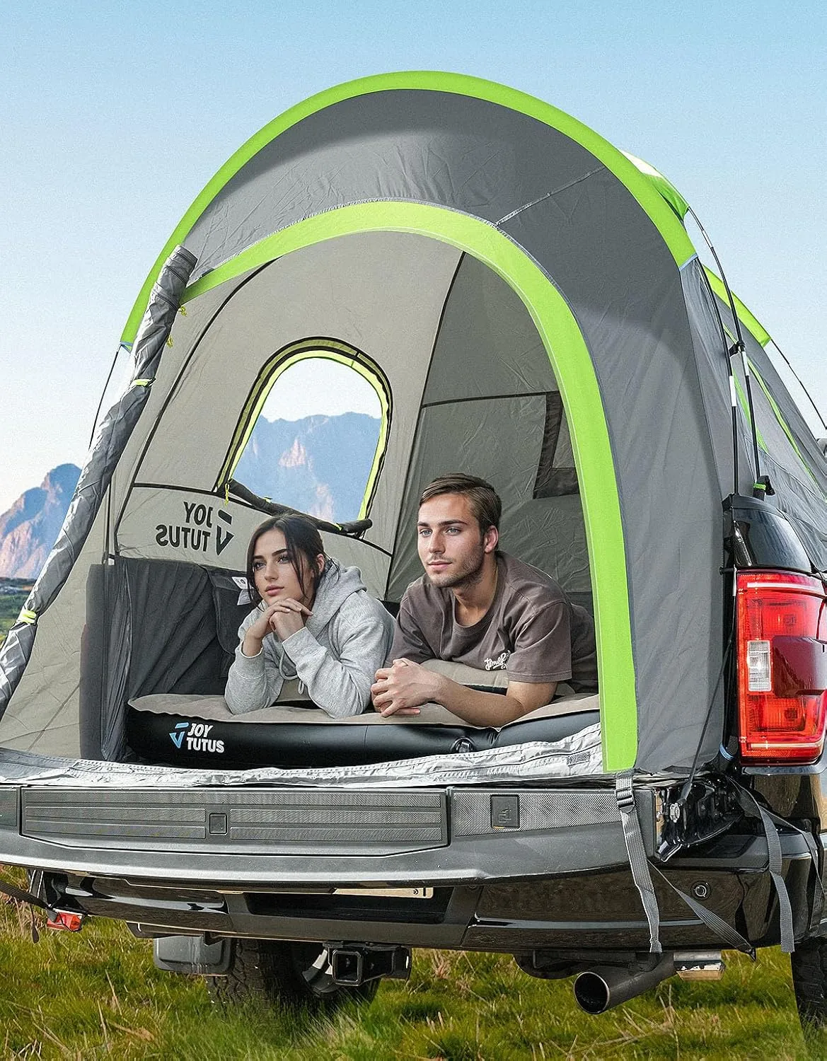 JOYTUTUS Pickup Truck Tent 2.0, Waterproof PU2000mm Double Layer for 2 Person, Portable Truck Bed Tent with Rainfly, 5.5'-6' Camping Preferred - Green