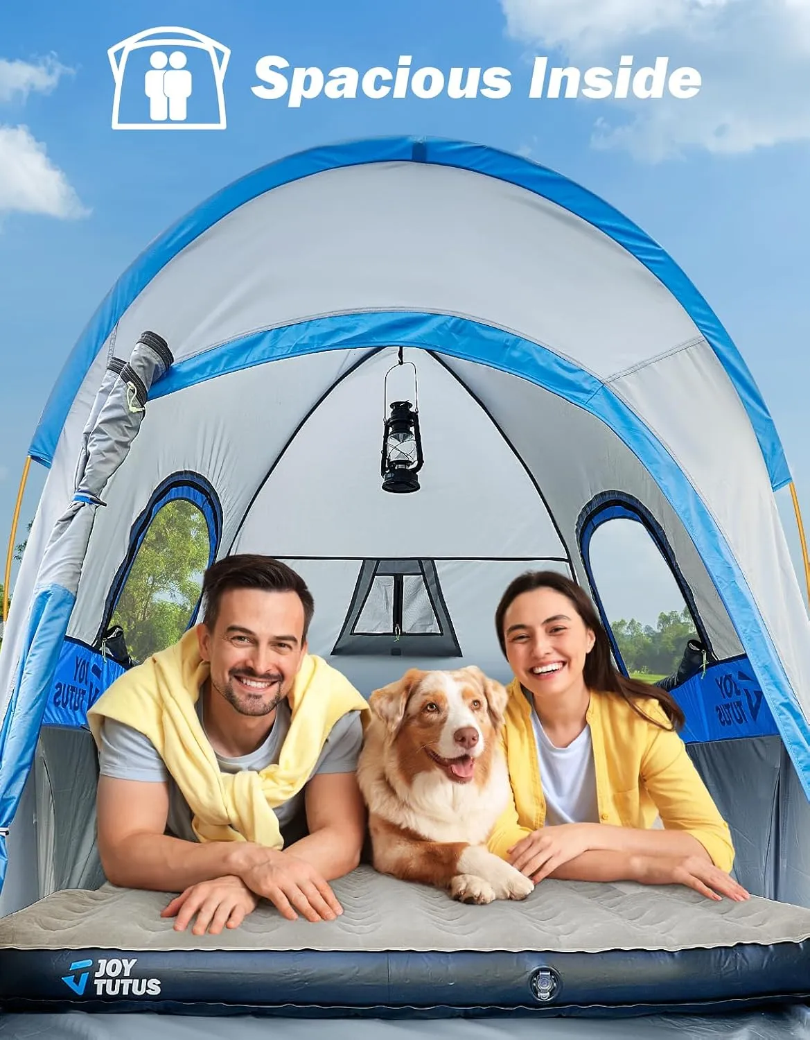 JOYTUTUS Truck Tent, Portable Truck Bed Tent with Rainfly, 5FT - 6.5FT Truck Tent with Waterproof PU2000mm Double Layer for 2 Person - Blue