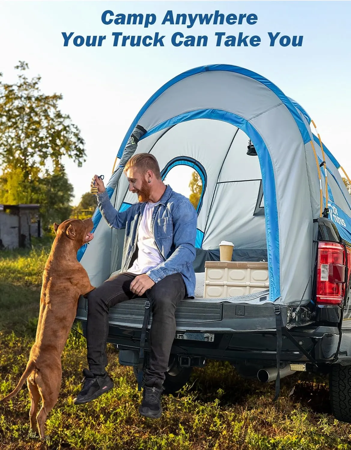 JOYTUTUS Truck Tent, Portable Truck Bed Tent with Rainfly, 5FT - 6.5FT Truck Tent with Waterproof PU2000mm Double Layer for 2 Person - Blue