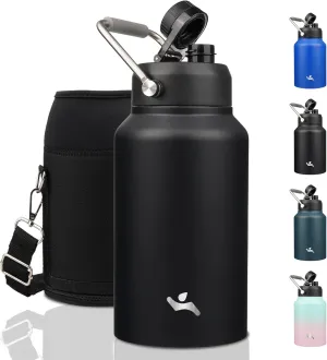Jug with Handle,87 oz Insulated Water Bottle with Carrying Pouch, Double Wall Vacuum Stainless Steel Metal Bottle,Black
