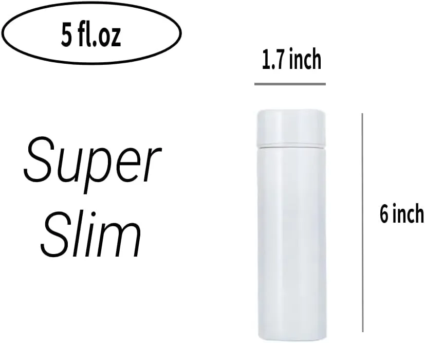Jumigra Insulated Water Bottle, 18/8 (304) Stainless Steel, Super Slim Skinny Mini, Portable, Leak Proof, 5oz, White