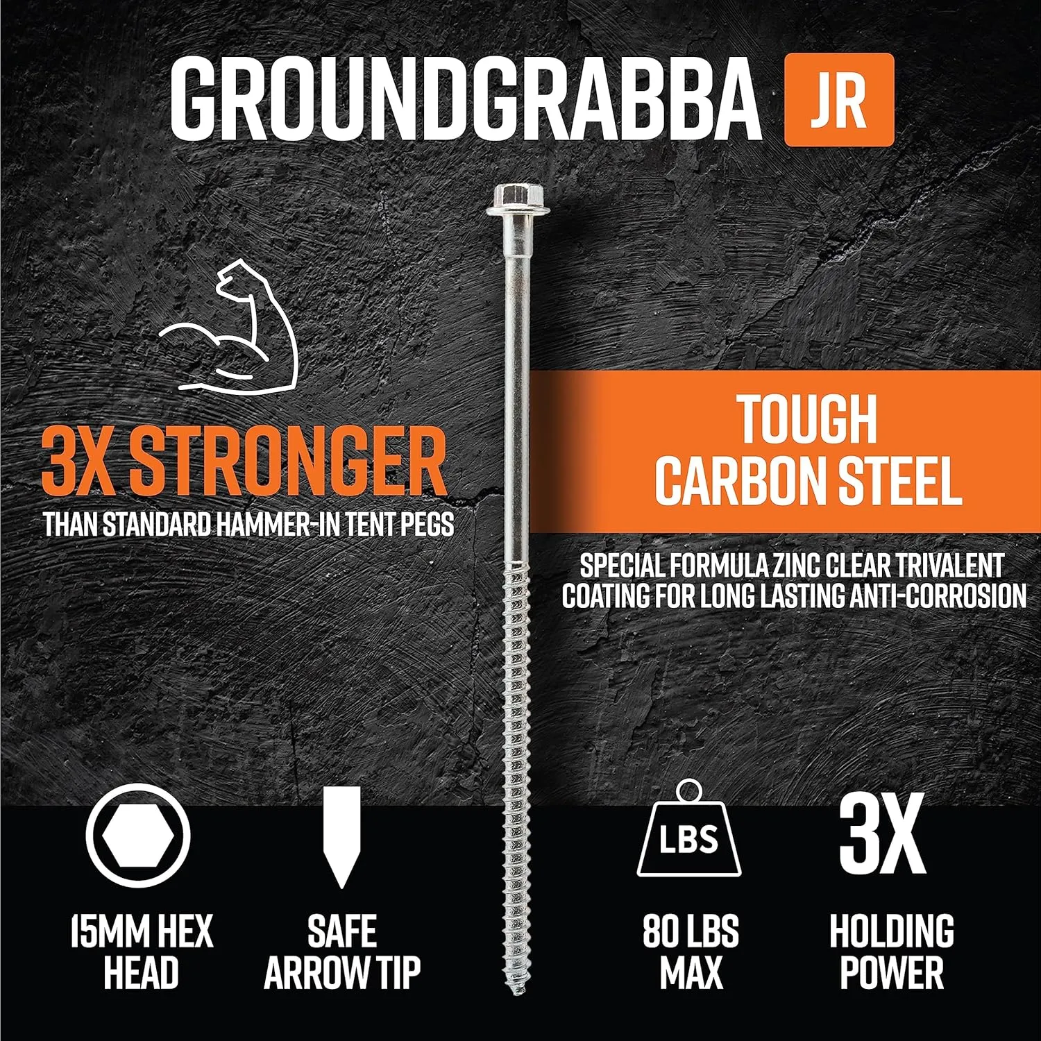 Junior, Heavy Duty Screw-in Ground Anchors, for Tents, Outdoor Camping, Backpacking, and Yard Use - 11 Inch, 4 Pack (Made in The USA)
