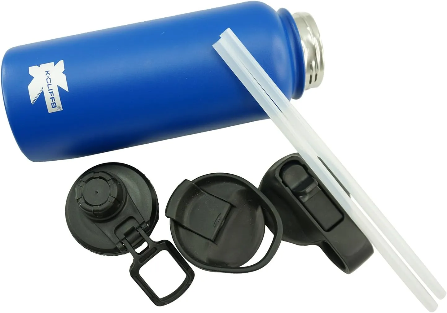 K-Cliffs Double Wall Vacuum Insulated Stainless Sport Water Bottle Thermo Travel Flask Coffee Mug with 3 Lids Straw Coffee Sport Cap BPA Free