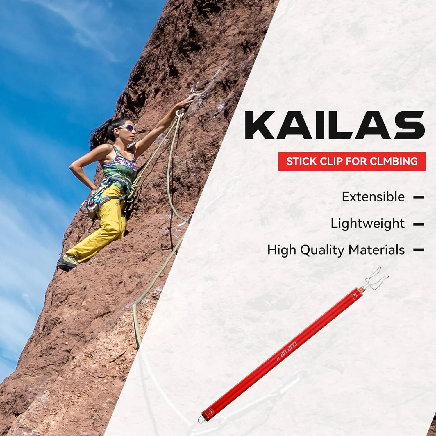 KAILAS Stick Clip Up Rock Climbing Quickdraws Carabiners Climbing Accessories Grabber Reacher Tool Lightweight Extendable