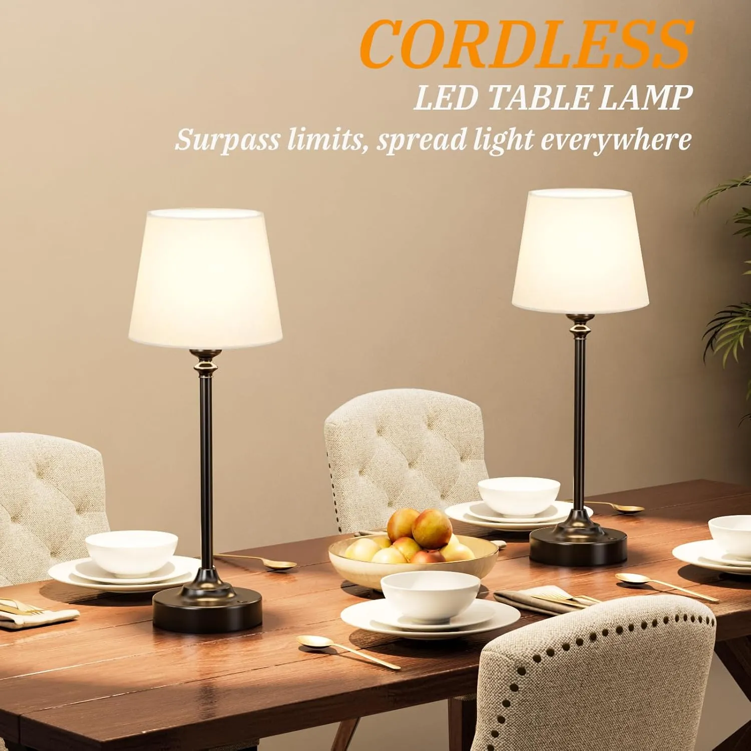 Kakanuo Cordless Table Lamp Rechargeable Black - 1 Pack 4000mAH Battery Operated Lamp for Decor, 3000K Stepless Dimming Touch Control Wireless Lamp for Bedroom, Dining Table, Kitchen, Living Room