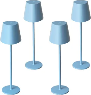 Kakanuo Cordless Table Lamps Pack of 4, Portable LED Desk Lamp, Battery Operated Lamp, Wireless Rechargeable Lamp, 3 Color Stepless Table Lamp for Restaurant, Bar, Party, Camping and Bedroom - Blue